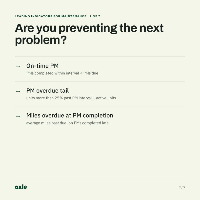 Leading indicators for maintenance: original slide 9 of 9; text transcribed above